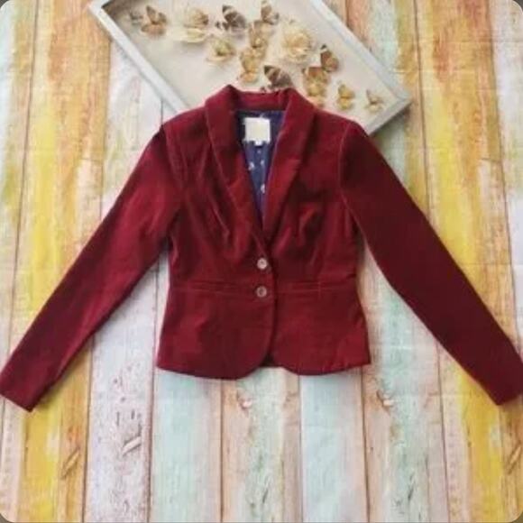 Blogger fav Modcloth Maroon Velvet Executive Blazer - Picture 2 of 10